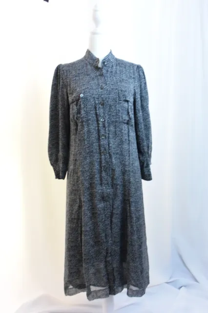 CAROLINA HERRERA Shirt DRESS 100% Silk Button Down SIZE 10 Geometric Print Midi