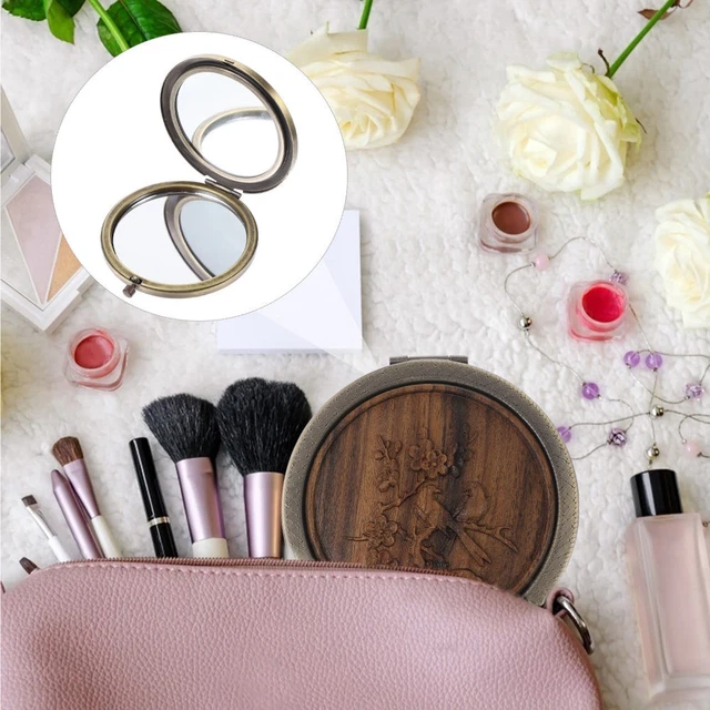 Petit Miroir Maquillage 17x12 Cm - Pliable, Cuir PU - Angle Ajustable - Parfait Pour Voyage, Bureau, Salle De Bain