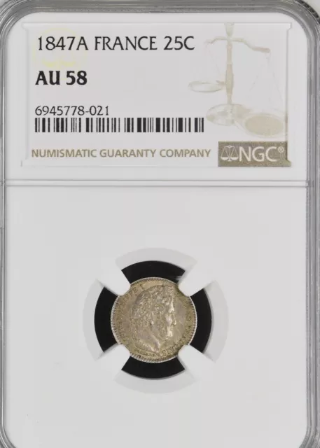 France 25 Cents 1847 A. NGC AU58