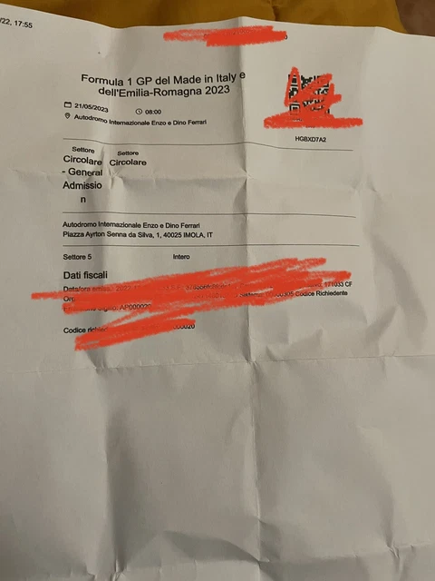 biglietti f1 Imola 2023 venerdì 19 maggio prato circolare numero 2 Biglietti