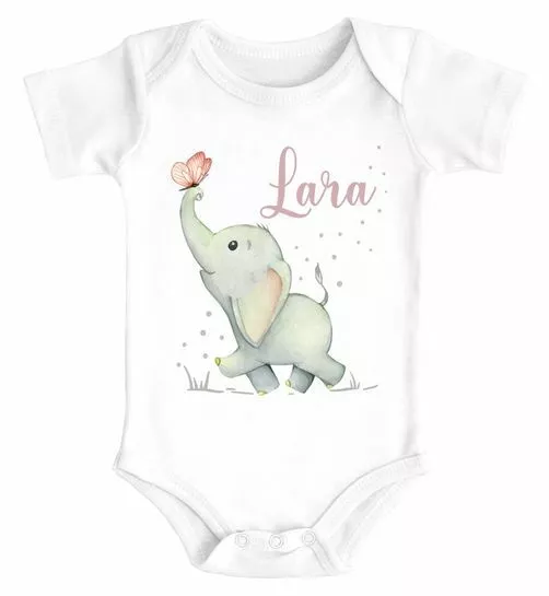 Baby Langarmshirt mit Namen personalisiert Elefant Schmetterling Tiermotiv