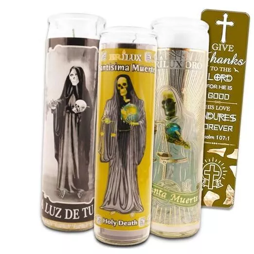 3 Pack Santa Muerte 8 Inch White Religious Candles - Bundle with 3 Holy Death