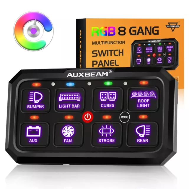 Auxbeam Rb80 Xl 8 Gang Rgb Led Lights Switch Panel Toggle Momentary Pulsed Mode