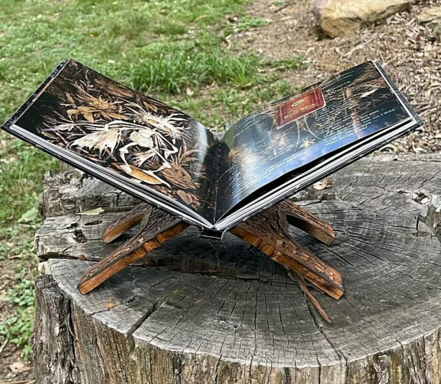 ORNATE CARVED TIMBER BOOK STAND GRIMOIRE BOS  Pentacle  Goddess or Tree of Life