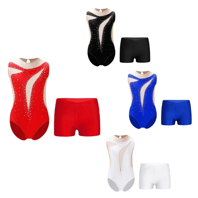 Ensemble Justaucorps + Short Pour Fille - Tenue De Gym, Danse Classique, Manches Longues, élastique - 10