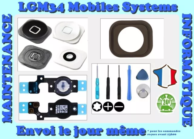 Bouton Home Complet Pour IPhone 5C Noir - Avec Nappe Flex Et Membrane, Pièce De Rechange Neuve