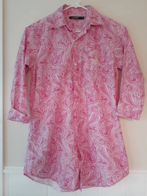 Lauren Ralph Lauren Tunic Top Paisley Pink Monogram Shirt Dress Womens S/M Sale