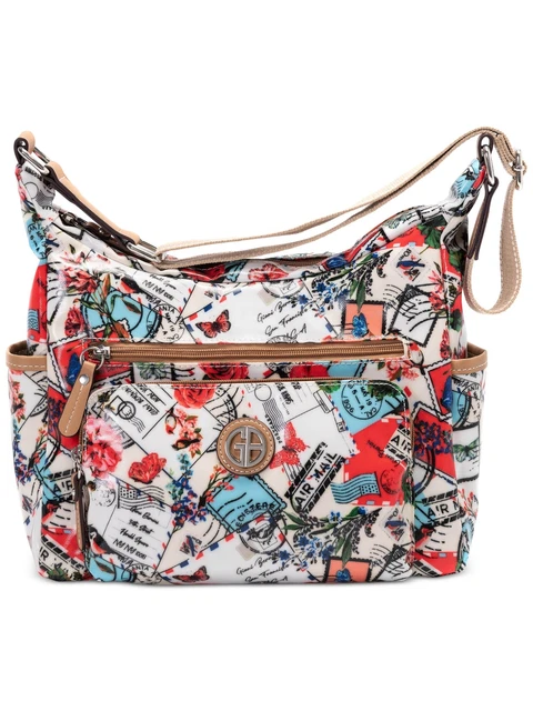 GIANI BERNINI Women's White Postcard Canvas Crossbody Style Hobo Handbag Purse