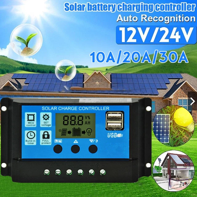 SOLAR PANEL CHARGE Controller Regulator 12V/24V Auto Dual USB 10/20/30A ...