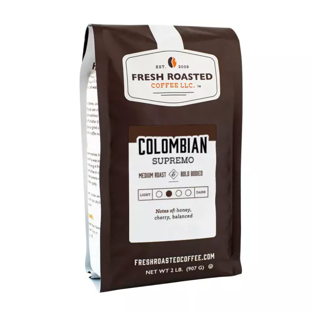 Fresh Roasted Coffee, Colombian Supremo, 2 lb (32 oz), Medium Roast, Kosher, Gro