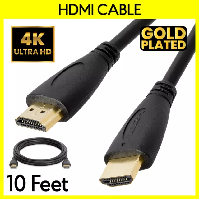 10FT HDMI Cable 30AWG Male to Male Cord for Monitor Bluray HDTV 3D 4K 1080p