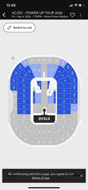 AC/DC POWER UP Tour 2026 2 Tickets Notre Dame Stadium 9/4/26 Section 2 ...