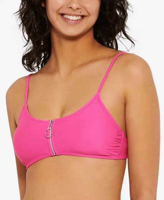 Hula Honey PINK Juniors' Solid Zipper Bralette Bikini Swim Top, US Large