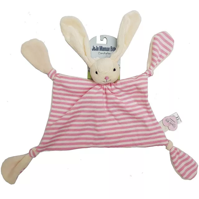 Jojo Maman Bebe Comforter Bunny Rabbit Pink Cream Plush Toy Soft Sleep Blankie