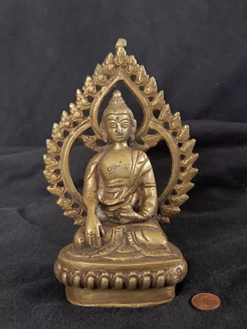 Sitzender die Erde berührender Buddha Tibet Figur 15 cm Bronze?