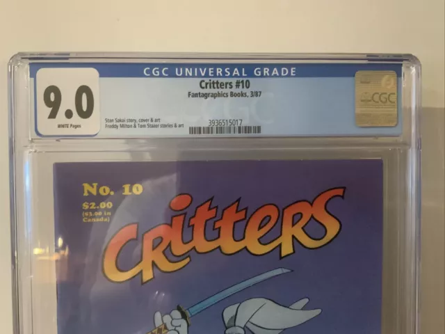 🔥Critters #10 Cgc 9.0*Fantagraphics 1987*White❄Pages*Sakai*Usagi Yojimbo Cover 2