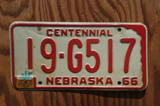 1966 1967 1968 Nebraska CENTENNIAL License Plate