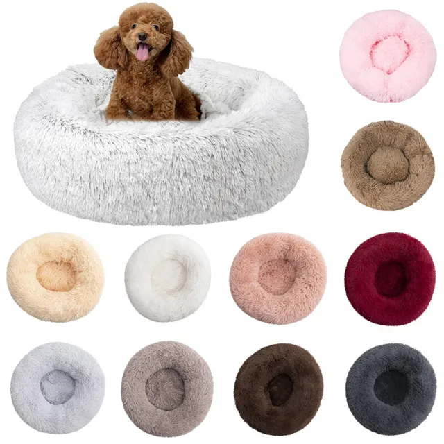 Warm Pet Dog Cat Calming Beds Comfy Round Fluffy Bed Nest Mattress Donut Pad UK