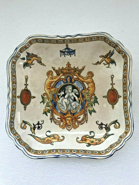 corbeille plat faïence Gien décor Angelots Renaissance céramique