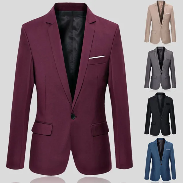 Mens Formal Work Blazer Jacket Business Casual One Button Slim Suit Coat Tops UK