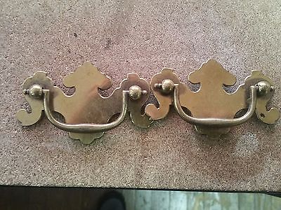 (2)Drop Bale English Style Brass Drawer Pull Rounded Eastlake Med 2 1/2"  C2C