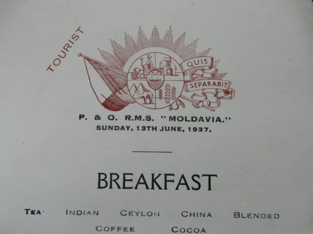 P&O  SHIPPING LINE MENU  MOLDAVIA ART DECO ERA   folds noted  I