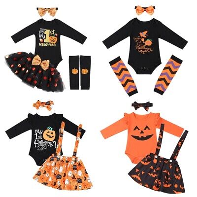 Kids Baby Girls Halloween Costume Birthday Romper+Headband+Skirt Outfit Glittery