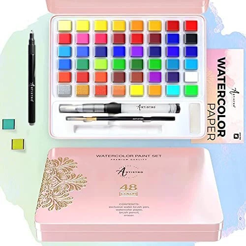 Palette aquarelle ARTISTRO 48 Couleurs Vives Incluant Couleurs Métalliques et...
