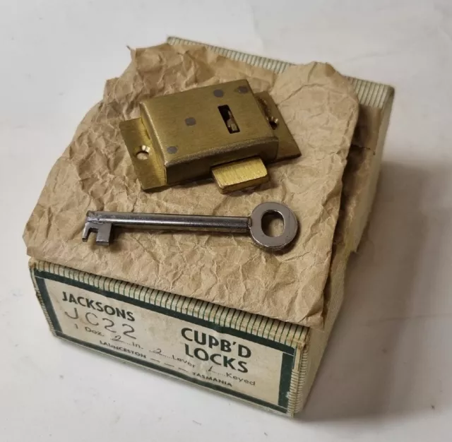 Genuine NOS 3 x Jacksons Solid Brass Cupboard Lock with keys. Item Number JC22.