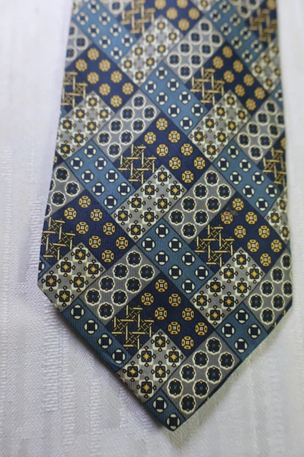 Cravate HERMÈS Vintage En Soie 100% - Motif étriers Bleu Et Vert - Longueur 150 Cm