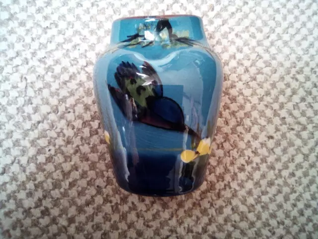 Longpark Pottery Devon  Torquay Ware Pottery Vase  Blue Kingfisher 9.5 cm