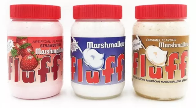 FLUFF MARSHMALLOW SPREAD SANDWICH CREAM - 3x213G - CARAMEL STRAWBERRY ORIGINAL !