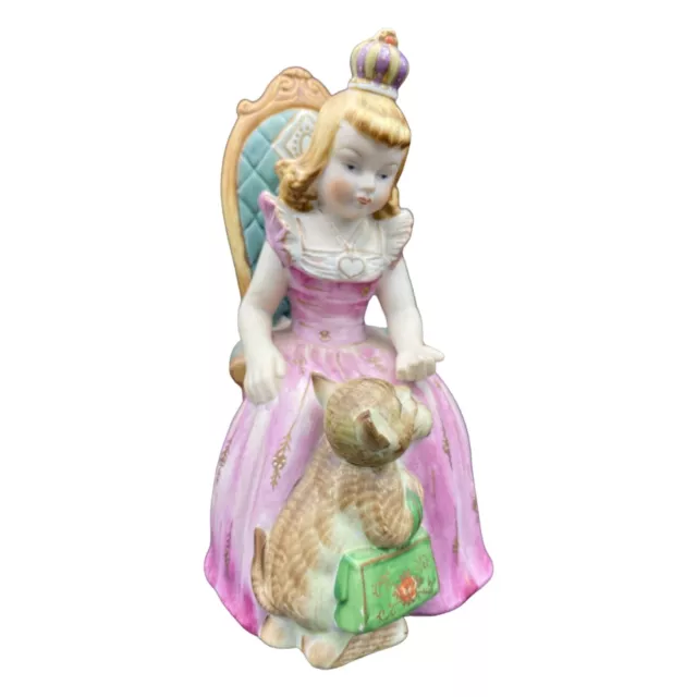 Vintage Shafford Bisque Porcelain Figurine Princess with Cat 7.5"
