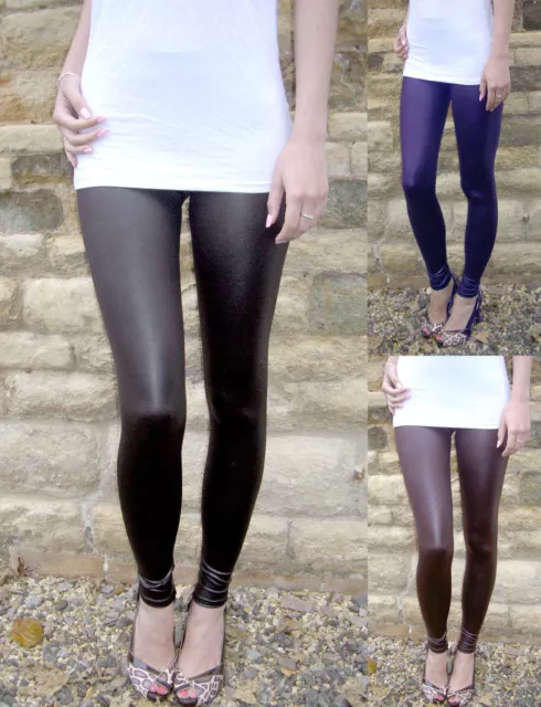 LONG LENGTH WET LOOK New Shiny Black Leggings Pants SIZE 6 8 10 12 14 16 18  Tall £8.00 - PicClick UK