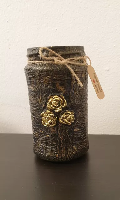 Hand Painted Shabby Chic Style Decorated Decoupage  Jar