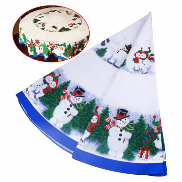 UK 70''Round Table Cover Christmas Pine Tree Snowman Tablecloth Tableware Dining