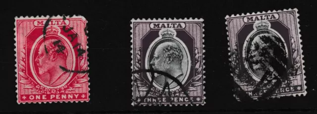 Malta - Edward VII - 3 used stamps