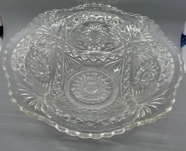 American Imperial Cut Glass Hobstar Stars EAPG Imperial Brilliant 11” Clear Bowl