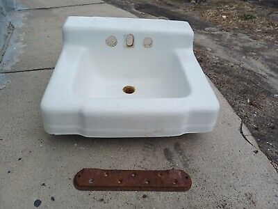 Vintage Small Mid Century Cast iron White Porcelain Bath Sink Old made in USA