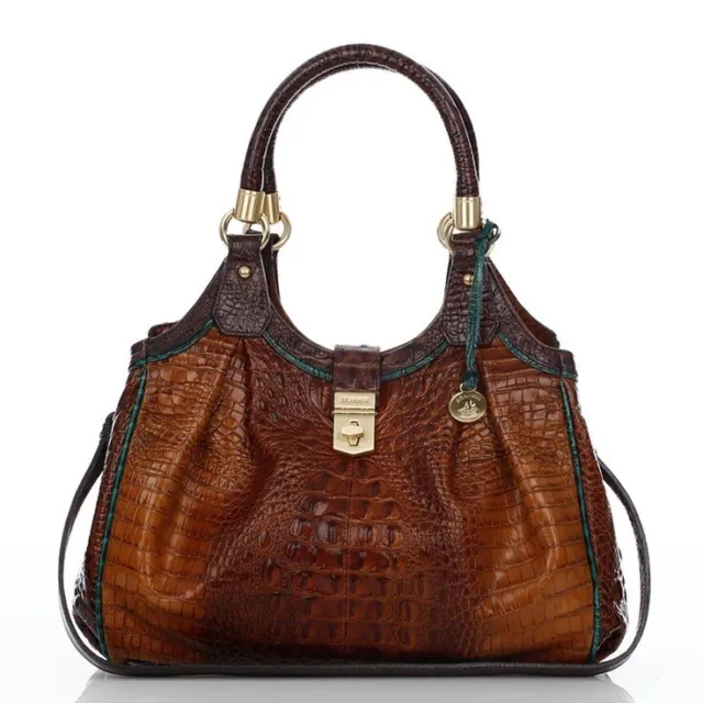 BRAHMIN Elisa Croc Embossed Brown Leather Hobo Satchel Handbag