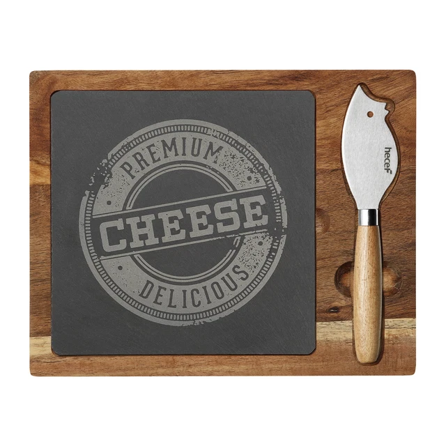 BPA-Free Wood Cheese Chopping Board Gift Set w/ Knives Granite Plate Anthracite