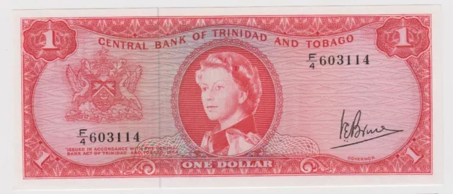 Trinidad & Tobago Banknote 1 Dollar $ 1964 P26c UNC Rare V E Bruce QEII Queen F