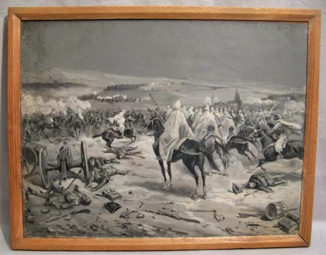 Tableau signé Fernando Mota guerre Napoléonienne contre l'empire arabe début XX