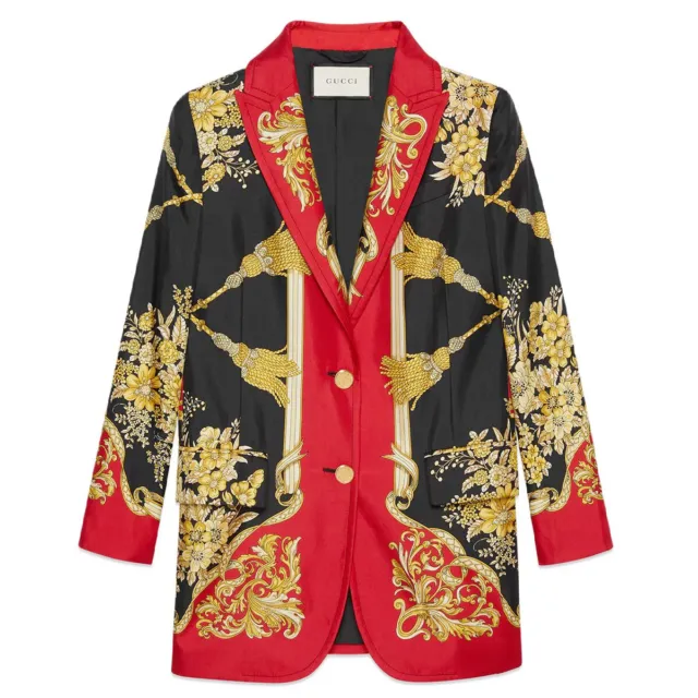 GUCCI 550549ZAANP Silk Twill Blazer Jacket Floral Tassel Foulard Baroque i40 4 S