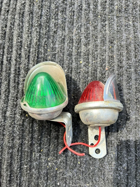 Vintage Peterson PM105 Red & Green Bullet Boat Navigation Lights w/ Visor Bike