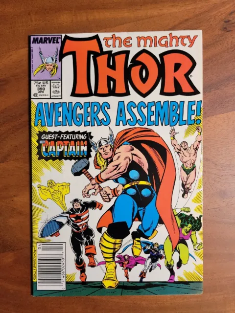 Thor #390 (Marvel 1988) Newsstand : Captain America Wields Mjolnir VF/NM