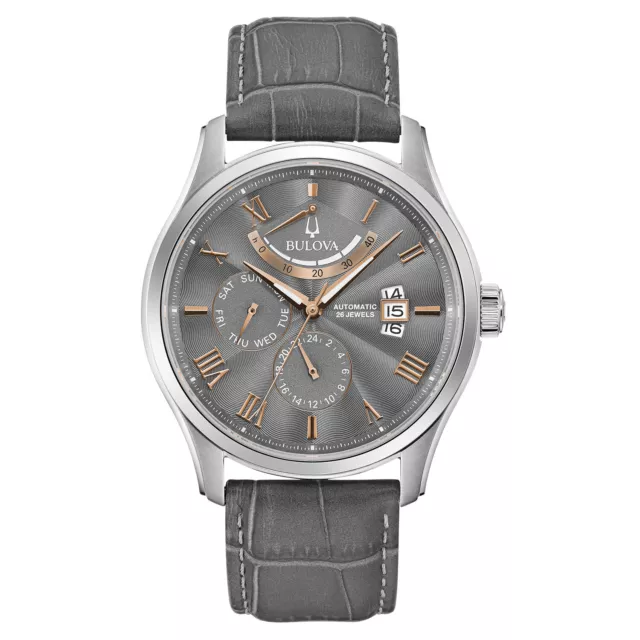 Bulova Men's Automatic Exhibition Caseback Roman Numerals Gray Watch 43MM 96C143