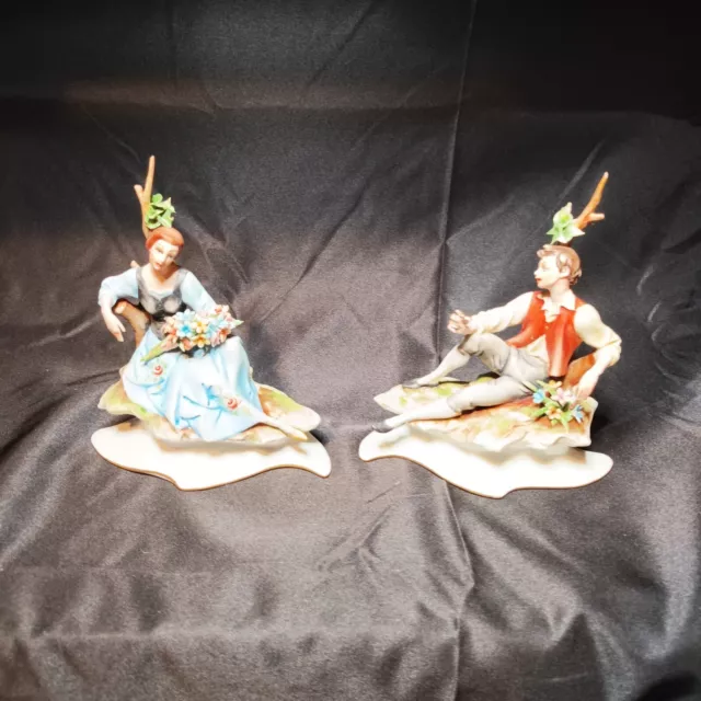 Capodimonte Figurine Pair Boy and Girl On Tree