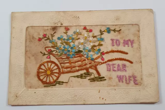 WW1 Embroidered Silk Postcard - To My Dear Wife with Message - British Army