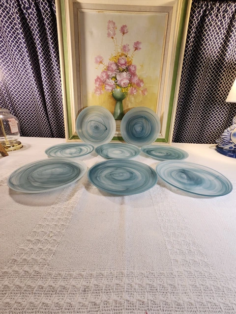 PCS Pier Alabaster Turquoise Aqua Swirl Glass Salad